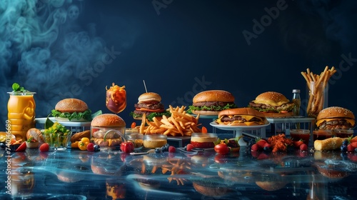 A symphony of flavors is captured in an exquisite display of fast food delicacies