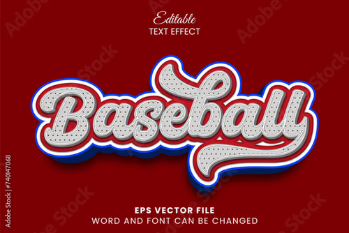 Baseball 3d editable vector text effect. Sport text style