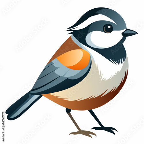 A small sparrow stands full-face on two legs. Illustration of a bird vector isolated on white. Vector illustration isolated on white