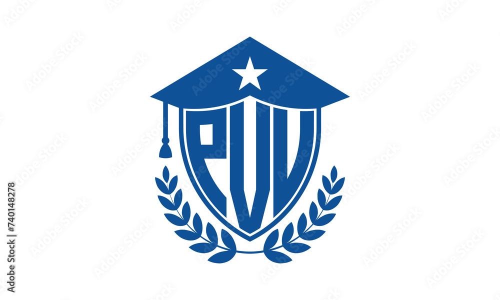 PVU three letter iconic academic logo design vector template. monogram, abstract, school, college, university, graduation cap symbol logo, shield, model, institute, educational, coaching canter, tech PVU three letter iconic academic logo design vector template. monogram, abstract, school, college, university, graduation cap symbol logo, shield, model, institute, educational, coaching canter, tech