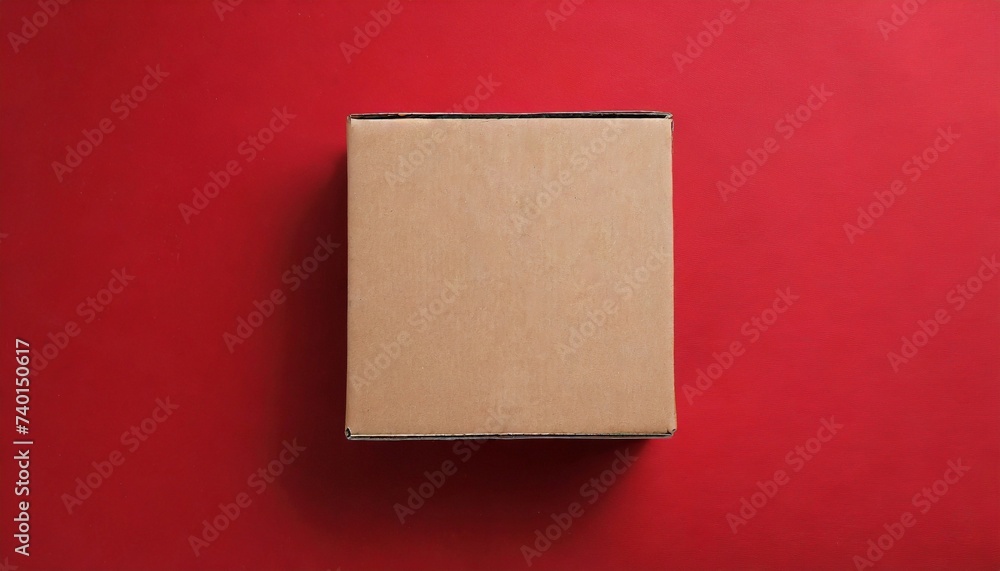 Brown closed cardboard boxes on red backdrop. Craft eco package. Flat lay Brown closed cardboard boxes on red backdrop. Craft eco package. Flat lay