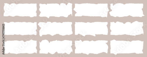 Set of white jagged, ripped paper, rectangle vector illustration