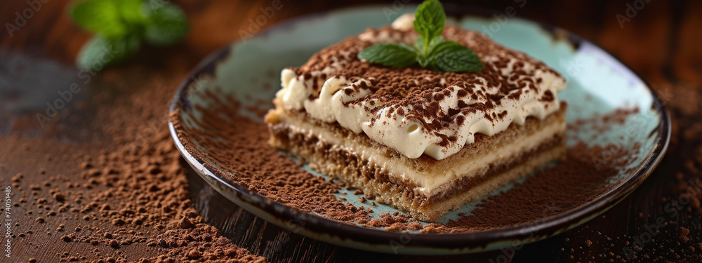 slice of tiramisu close-up with berries slice of tiramisu close-up with berries