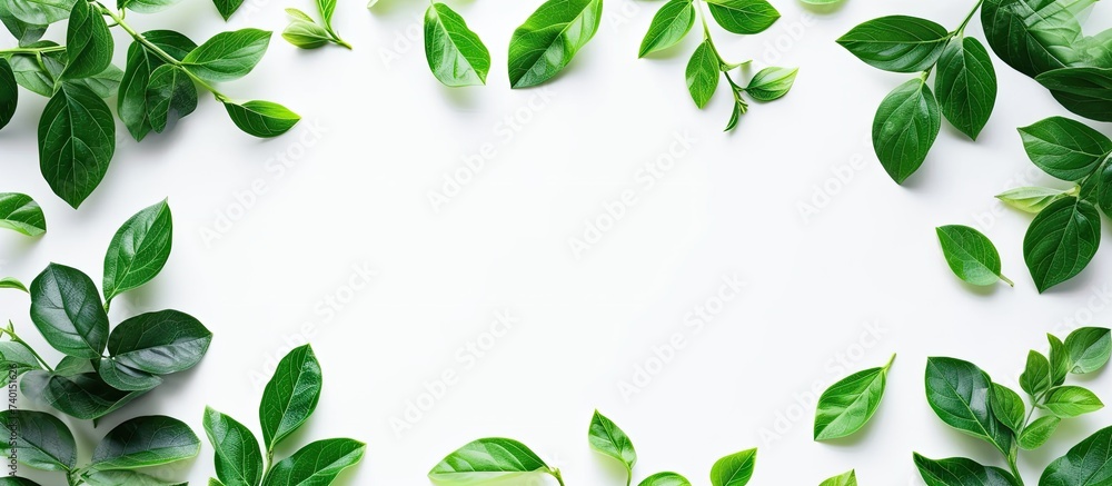 A bright green leaf frame stands against a white background, providing a unique and natural border for your text or image.