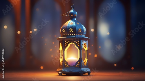 Lantern with burning candle in the mosque. Ramadan Kareem background