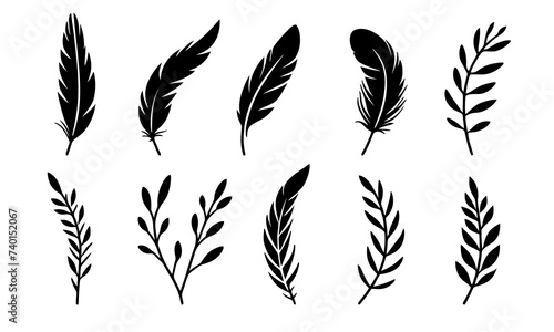 Vector group of black feather on white background. Easy editable layered vector illustration. photo