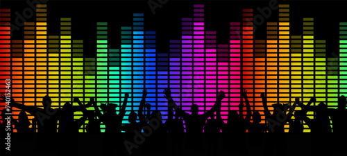 Crowd at concert with equalizer. Used for decoration, advertising design, websites or publications, banners, posters and brochures.