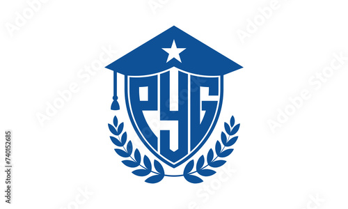 PYG three letter iconic academic logo design vector template. monogram, abstract, school, college, university, graduation cap symbol logo, shield, model, institute, educational, coaching canter, tech photo
