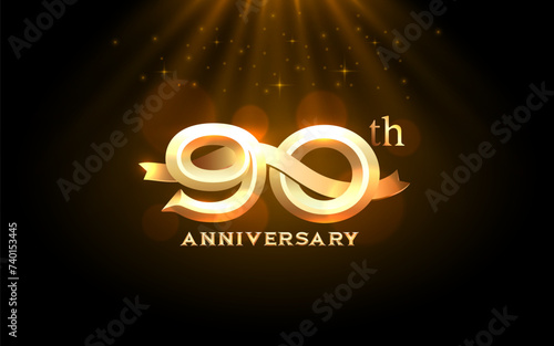 Anniversary 90th year, golden celebration, birthday event. Vector illustration photo