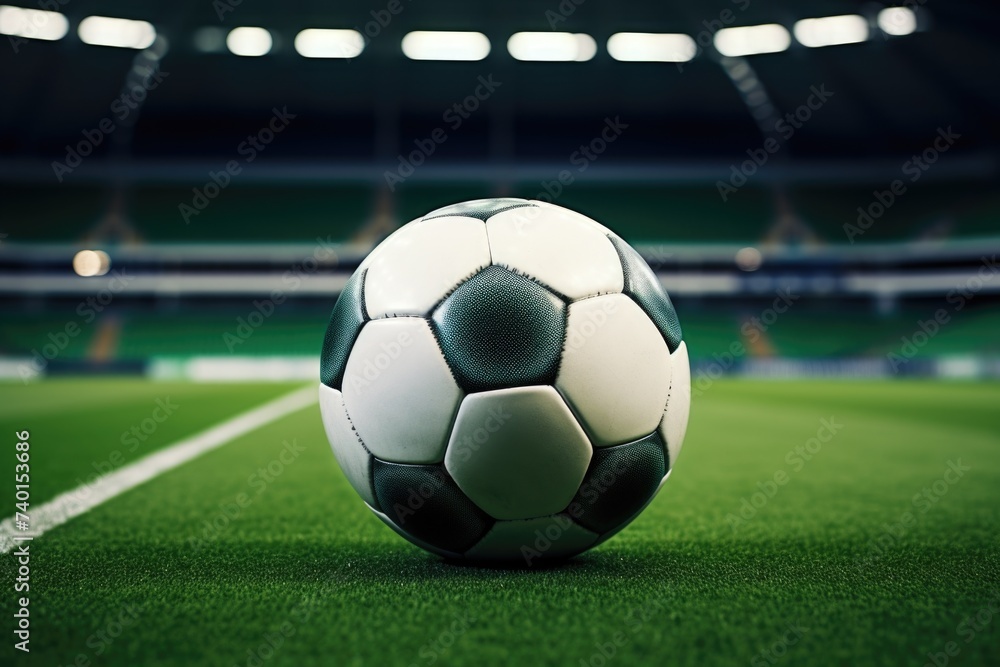 Obraz premium A soccer ball on top of a soccer field. Suitable for sports concepts