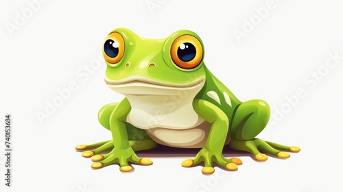 A green frog with big eyes sitting on the ground. Suitable for nature and animal themes