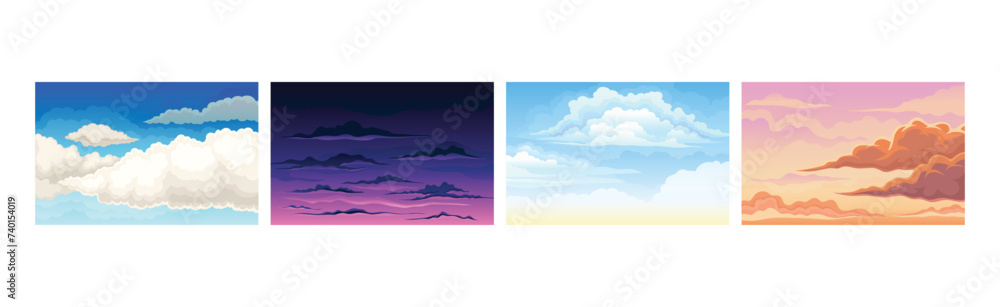Obraz premium Sky Scene with Cloudscape Picturesque Scenery Vector Set