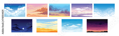 Sky Scene with Cloudscape Picturesque Scenery Vector Set