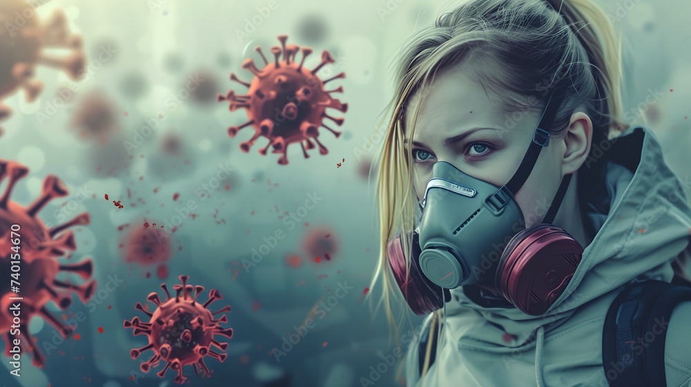 a woman wearing a gas mask a woman wearing a gas mask