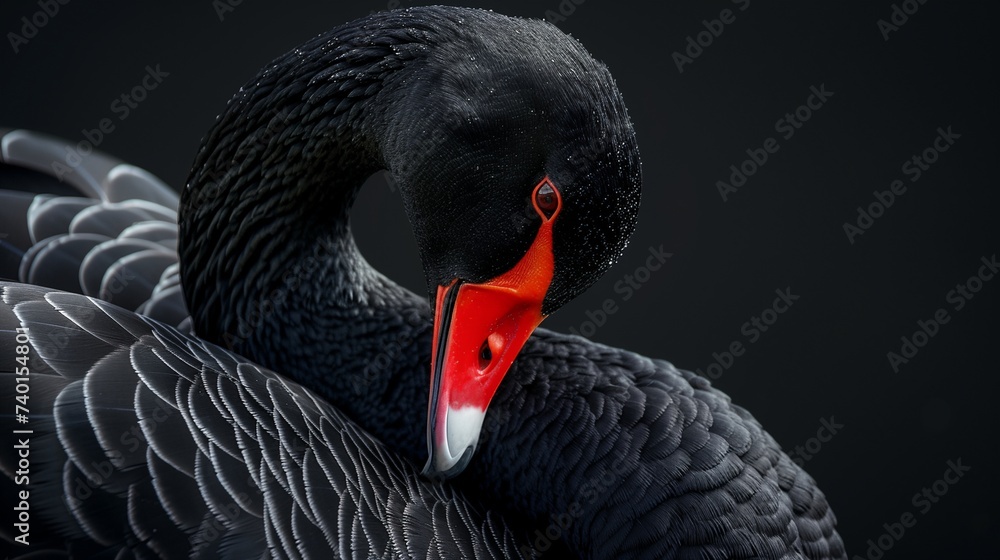 Fototapeta premium a black swan with a red beak