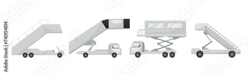 Airport Transport and Vehicles Side View Vector Set