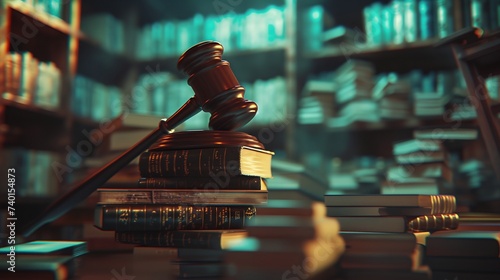 a wooden gavel sitting on top of a table next to a pile of books