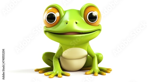 A green frog with big eyes sitting on a white surface. Perfect for nature and animal themed projects