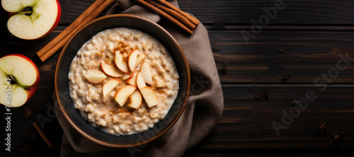 Delicious Bowl of Apple Cinnamon Oatmeal with Space for Copy
