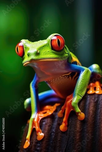 A red-eyed frog perched on a tree branch. Great for nature and wildlife concepts