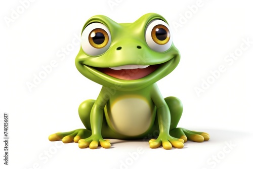 Cartoon frog with big eyes sitting on the ground, perfect for children's illustrations or nature-themed designs