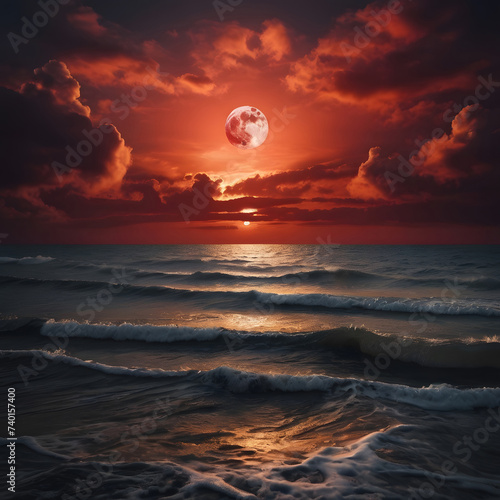 Red Sky Dramaticn Atural Skyround Moon  photo