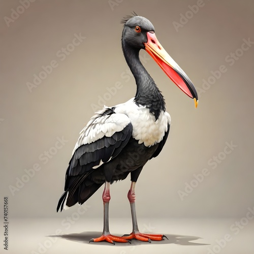 Saddle-billed Stork  in a watercolor style. Generative AI photo