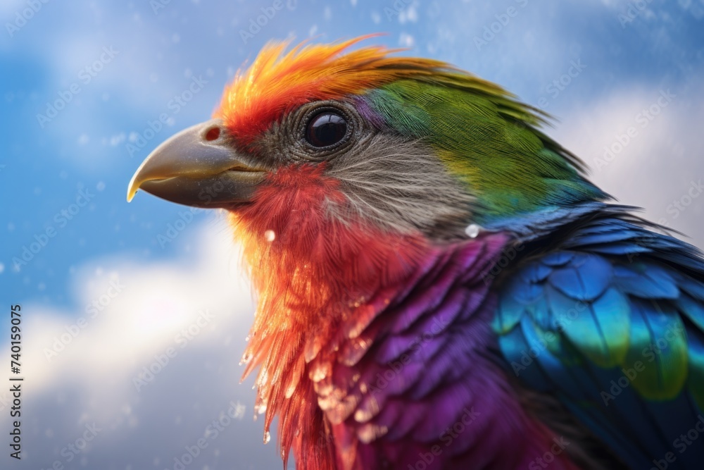 A vibrant bird standing in the rain. Perfect for nature or weather concepts