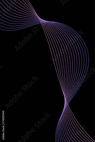 Abstract background with waves for banner. Standart poster size. Vector geometric background with lines. Element for design isolated on black. Purple and pink gradient. Brochure, booklet