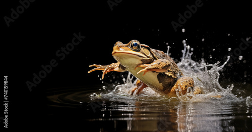 A frog splashes water in a pond. Suitable for nature and wildlife concepts