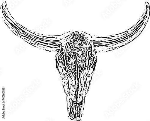 Vektor Symbol Schädel mit Hörnern handgezeichnet -Rind Bulle Tier Knochen - Western Style