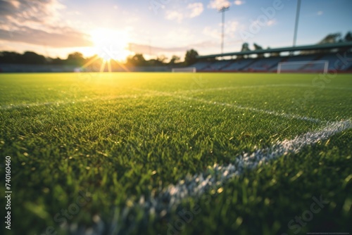 A beautiful sunset over a soccer field, perfect for sports events promotions