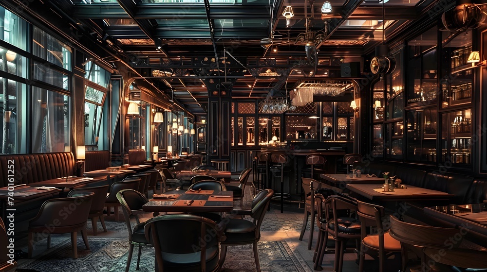 interior of an empty restaurant. wooden interior.