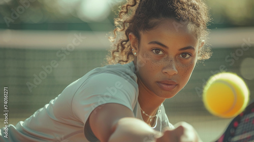 Young African athletic girl playing tennis, portrait