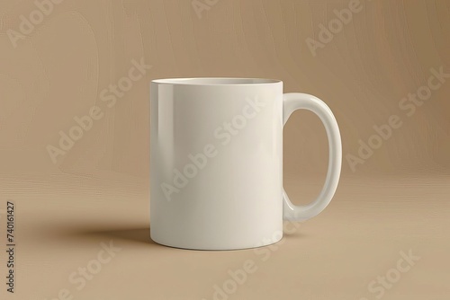 Simple white ceramic mug mockup Offering a blank canvas for custom designs or branding Set against a neutral background.