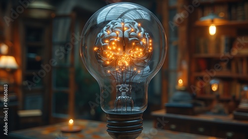 light bulb with a human brain inside. Generative AI