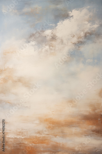 Decorative White Painting of Blue and White Sea with Clouds