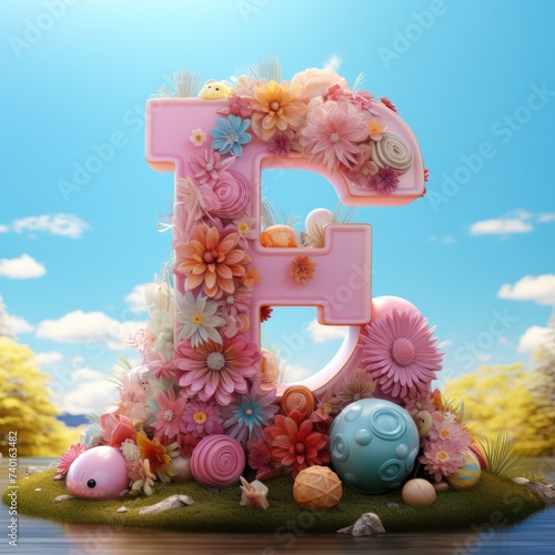 Letter E with easter decorations. ai generated