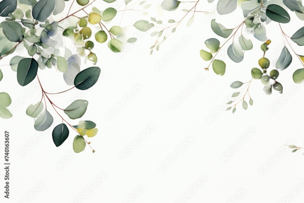 Obraz premium A serene watercolor painting of green leaves and branches. Perfect for nature-themed designs