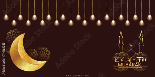 eid al fitr mubarak wishing poster design witha mandala and moon vector file photo