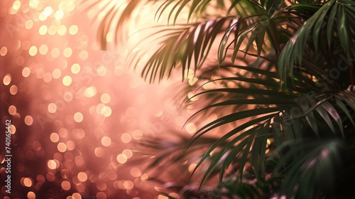 A stunning close-up of a palm tree against a backdrop of blurred lights  showcasing the trees intricate textures and the dreamy ambiance of the scene