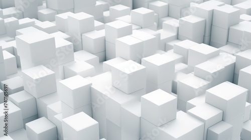 A large group of white cubes in a room. Ideal for architectural and interior design concepts
