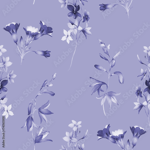 Fototapeta Naklejka Na Ścianę i Meble -  Seamless pattern with wild flowers in indigo tones