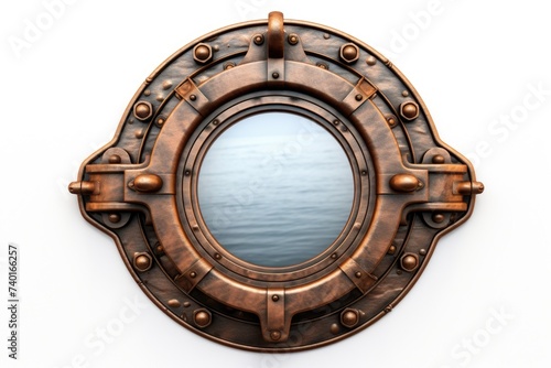Modern metal porthole mirror on a clean white wall, perfect for interior design projects