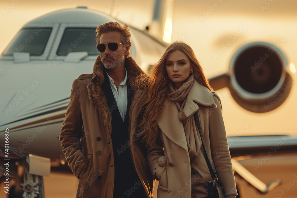 Affluent Couple Boarding Private Jet