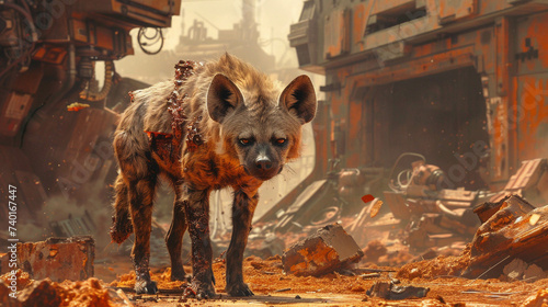 Brown Hyena scavenging through the ruins of an imperial spaceship a survivor in the new galactic order photo