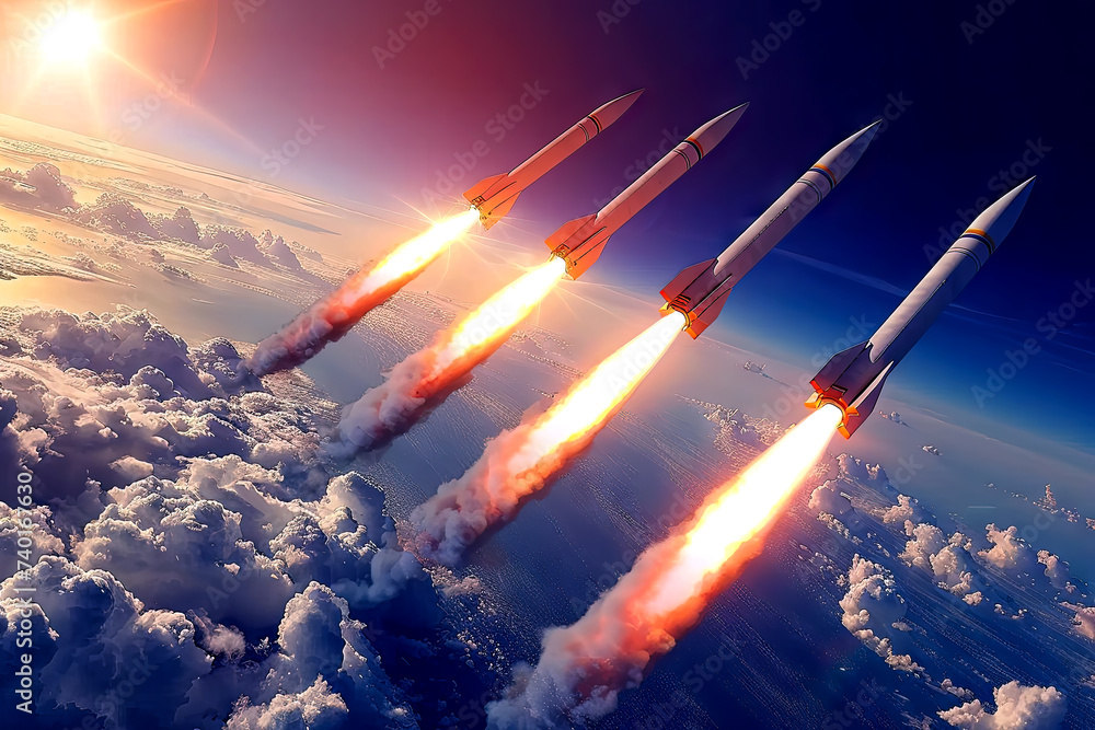 Ballistic missiles arcing in the atmosphere, generative ai