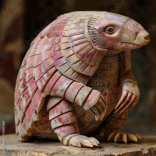 Pink Fairy Armadillo burrowing through the archives of ancient civilizations uncovering secrets photo