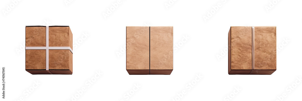 Three wrapped parcels with brown paper on a black background. Three wrapped parcels with brown paper on a black background.