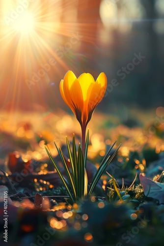 The petals, colors, and textures of the crocus flower are highlighted, creating a mesmerizing and serene image
